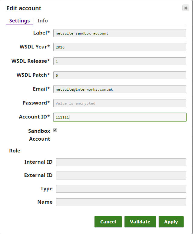 NetSuite account configuration in SnapLogic