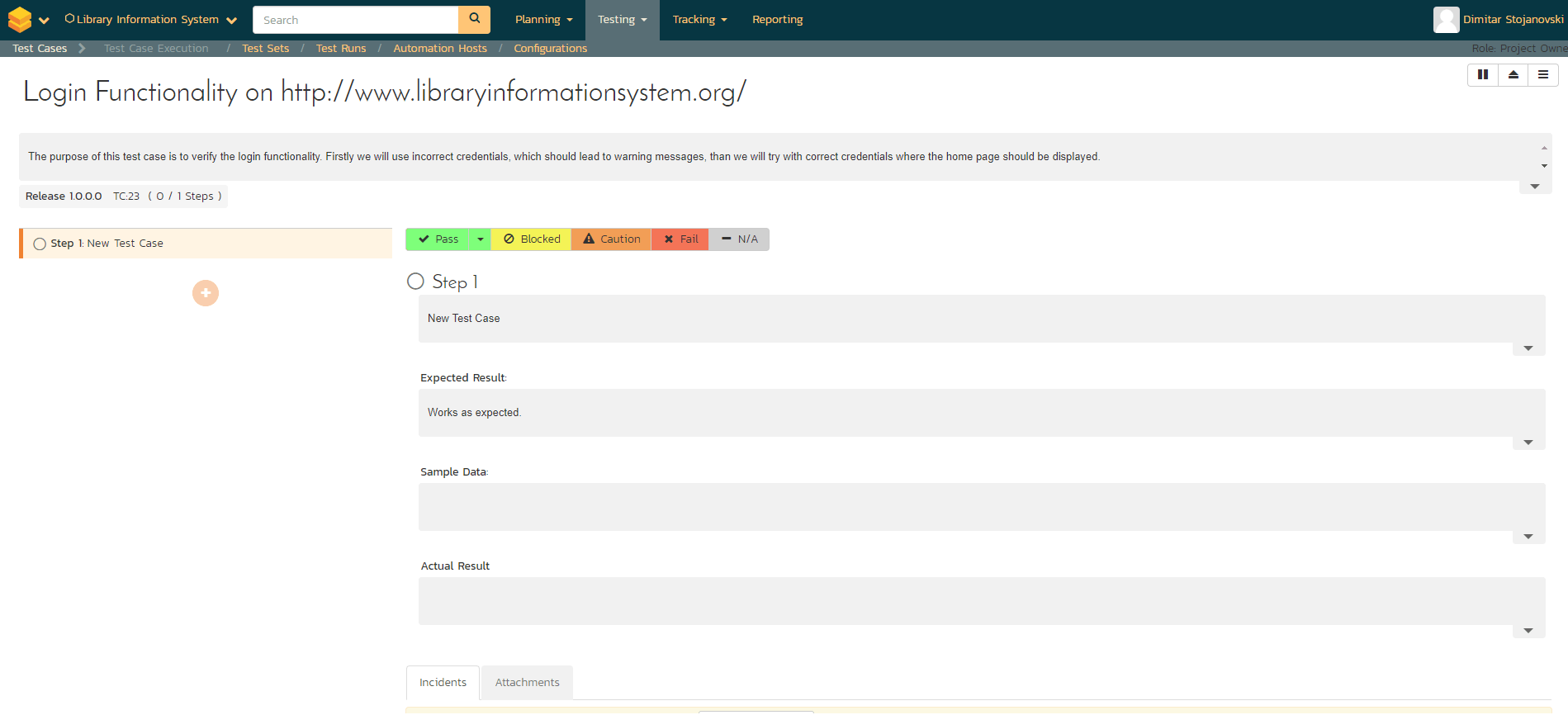 Exploratory Test Case execution form