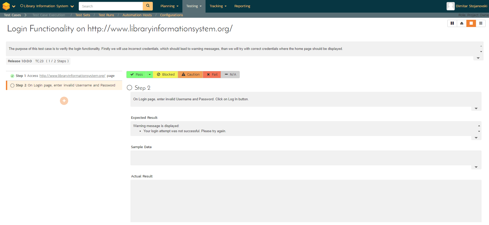 Adding new Test step in Exploratory Test Case execution form