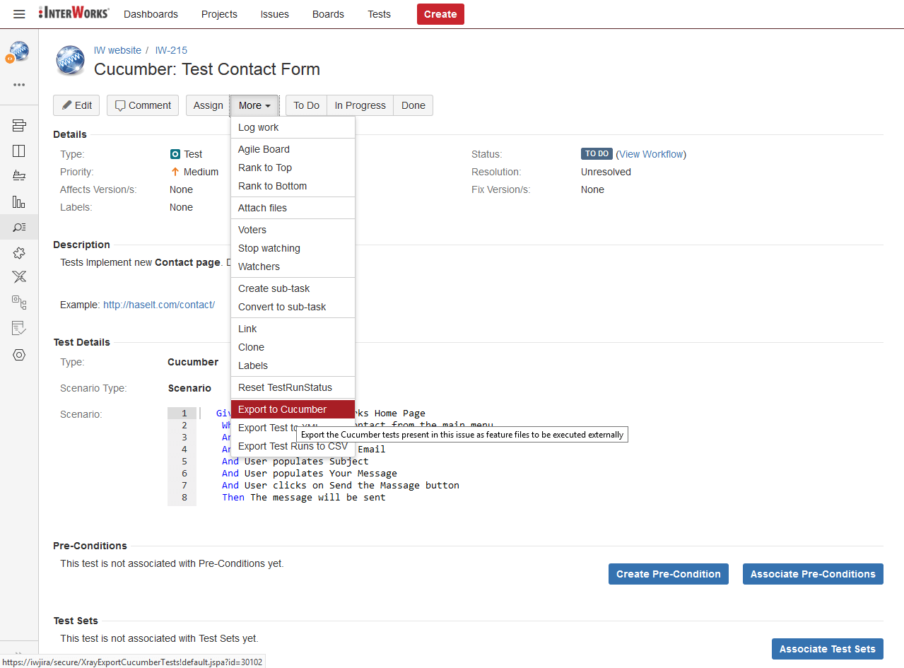 Exporting .feature file from Xray Cucumber Test