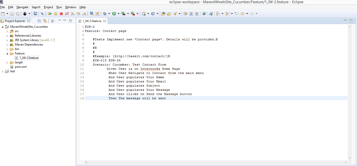 Exported .feature file in Eclipse