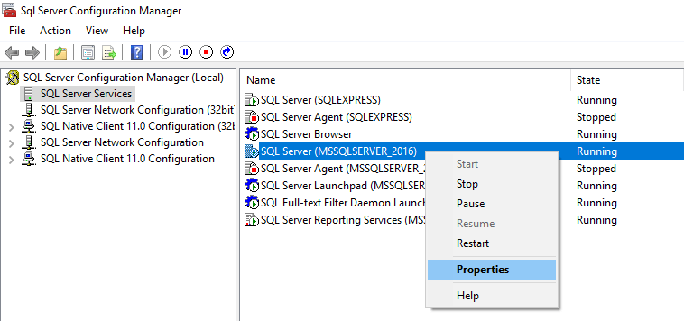 Enable FILESTREAM at the Instance level: SQL Server Configuration Manager -> Properties -> FileStream -> Set the desired options
