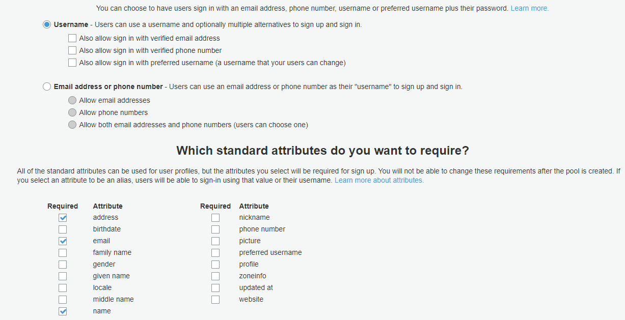 Creating a user pool