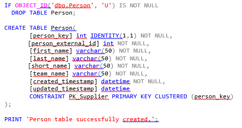 A command to create a table named Person in SQL server